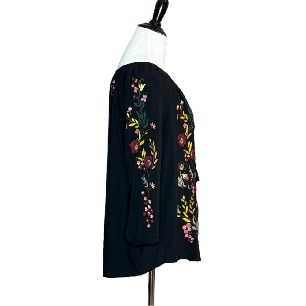 J.JILL FLORAL 3/4 SLEEVE BOHO FLORAL EMBROIDERED PEASANT BLOUSE - Picture 4 of 11